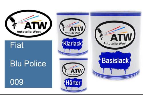 Fiat, Blu Police, 009: 1L Lackdose + 1L Klarlack + 500ml Härter - Set, von ATW Autoteile West.